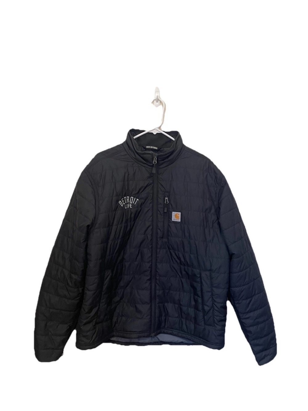 Carhartt Mens Gilliam Black Puffer Jacket Custom Detroit Life Rain Defender